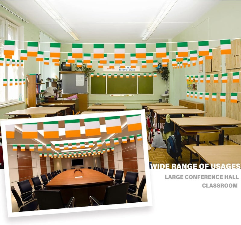 MVPRING Ireland String Flag Pennant Banner, Small Mini Irish Flags Bunting Banner, St Patrick's Day National Country Decoration for School, Party, Sports Events, Patriotic Festival, 33 Feet 30 Flags - Image 2